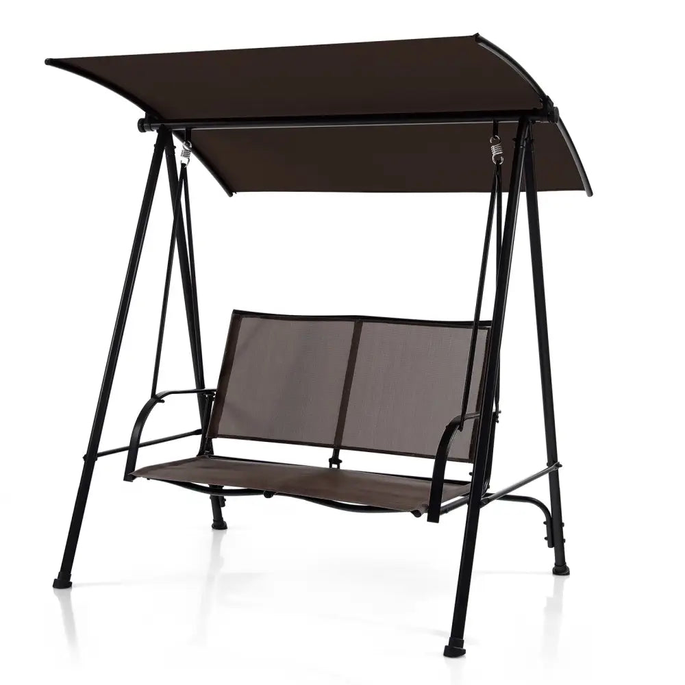 2Seat Outdoor Canopy Swing with Comfortable Fabric Seat and Heavyduty Metal FrameBrown - Oasis Home Essentials
