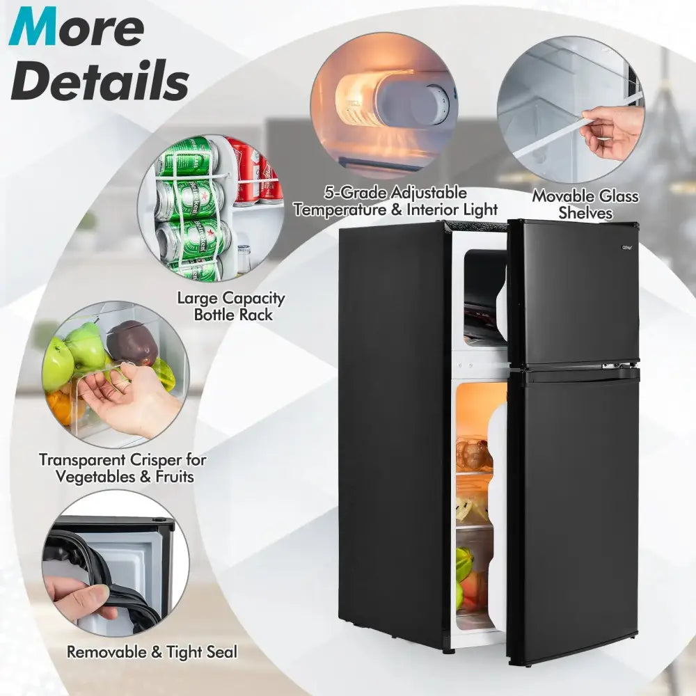 3.2 Cu. Ft Compact Mini Fridge with 5 Temperature Settings-Black Costway