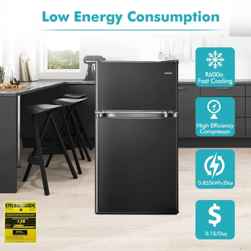 3.2 Cu. Ft Compact Mini Fridge with 5 Temperature Settings-Black Costway
