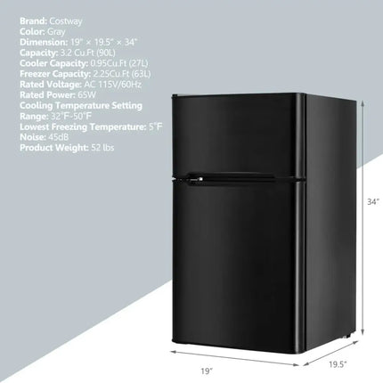 3.2 cu ft. Compact Stainless Steel Refrigerator-Black Costway