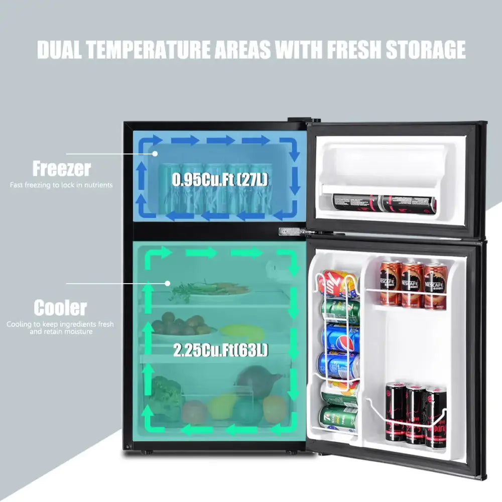 3.2 cu ft. Compact Stainless Steel Refrigerator-Black Costway