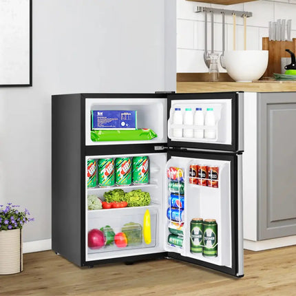 3.2 cu ft. Compact Stainless Steel Refrigerator-Gray Costway