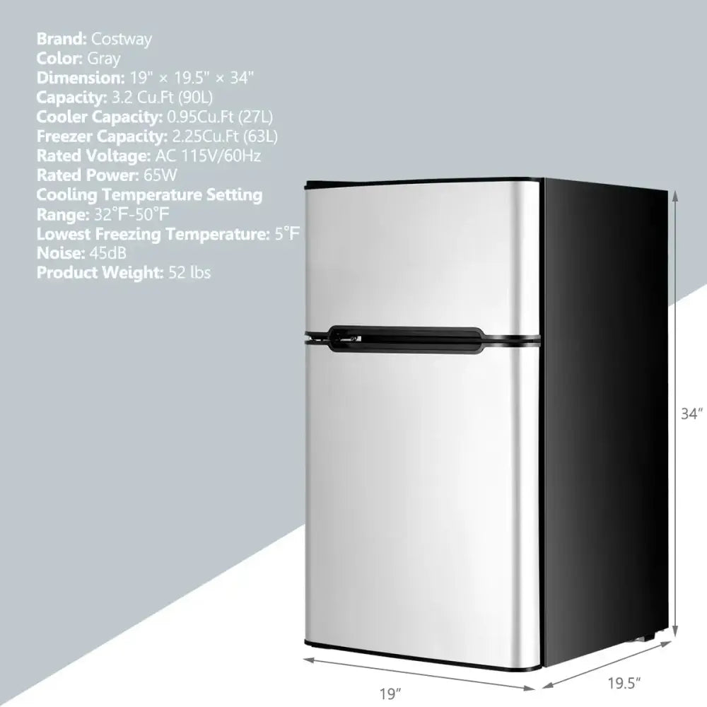 3.2 cu ft. Compact Stainless Steel Refrigerator-Gray Costway