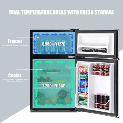 3.2 cu ft. Compact Stainless Steel Refrigerator-Gray Costway