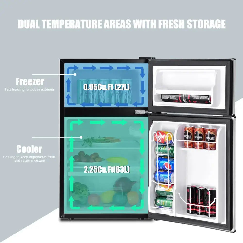 3.2 cu ft. Compact Stainless Steel Refrigerator-Gray Costway