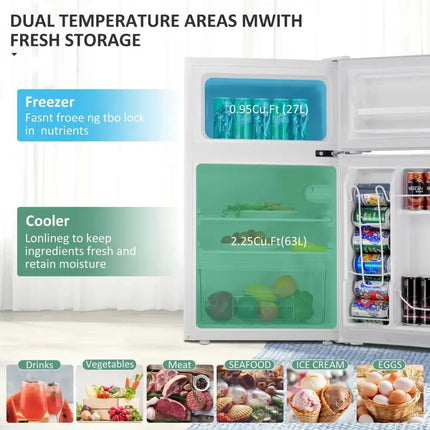 3.2 cu ft. Compact Stainless Steel Refrigerator-White Costway