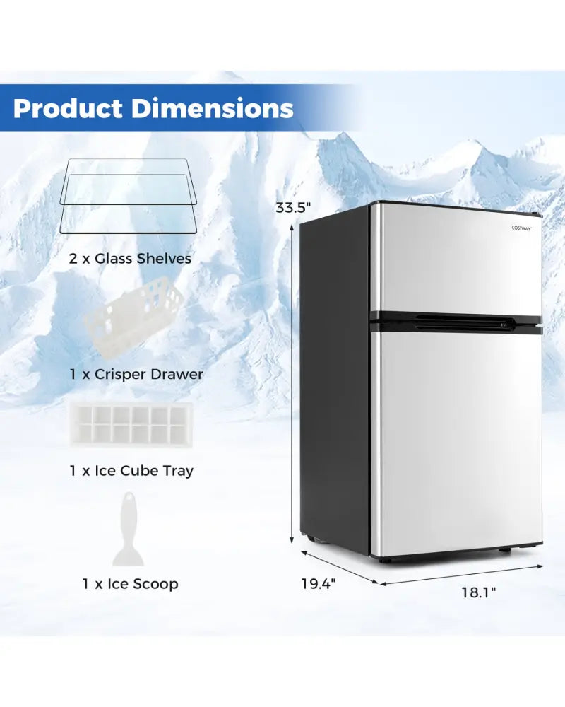 3.2 Cu.Ft Mini Fridge with Freezer Double Door Small Refrigerator with Adjustable Thermostat-Silver - Silver
