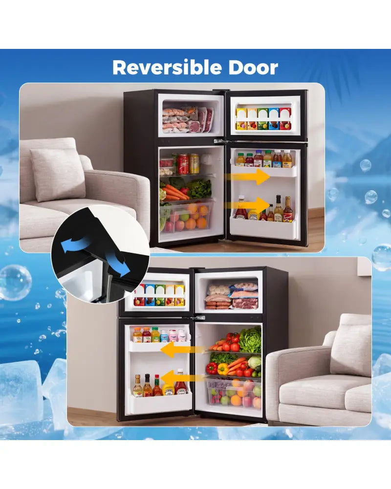 3.2 Cu.Ft Mini Fridge with Freezer Double Door Small Refrigerator with Adjustable Thermostat-Silver - Silver