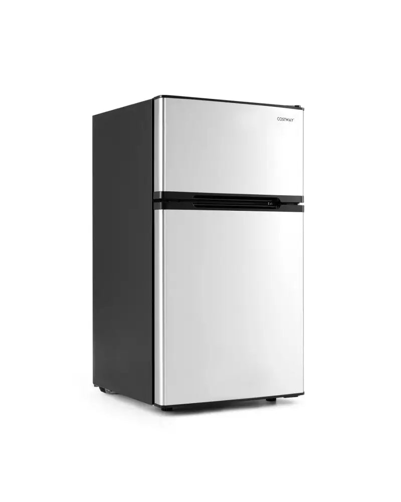 3.2 Cu.Ft Mini Fridge with Freezer Double Door Small Refrigerator with Adjustable Thermostat-Silver - Silver