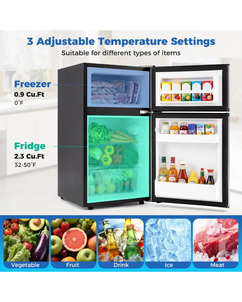 3.2 Cu.Ft Mini Fridge with Freezer Double Door Small Refrigerator with Adjustable Thermostat-Silver - Silver