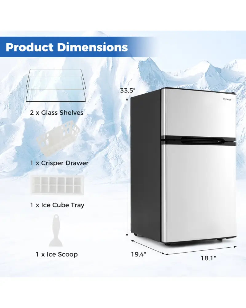 3.2 Cu.Ft Mini Fridge with Freezer Double Door Small Refrigerator with Adjustable Thermostat-Silver - Silver