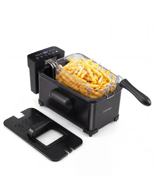 3.2-Qt Electric Deep Fryer with 1700W LED Touch Screen and Enamel Oil Tank-Black - Black - Air Fryers