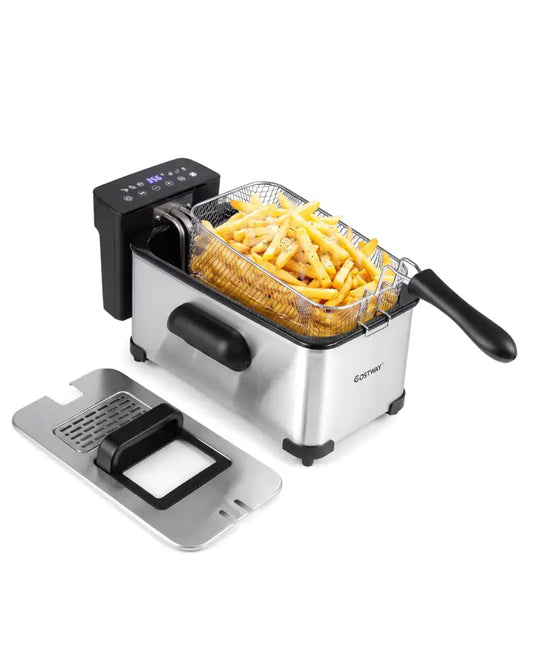 3.2-Qt Electric Deep Fryer with 1700W LED Touch Screen and Enamel Oil Tank-Silver - Silver - Air Fryers