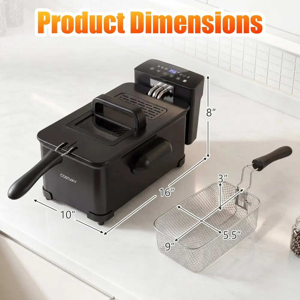 3.2-Qt Electric Deep Fryer with 1700W LED Touch Screen and Enamel Oil Tank-Black - Black - Air Fryers