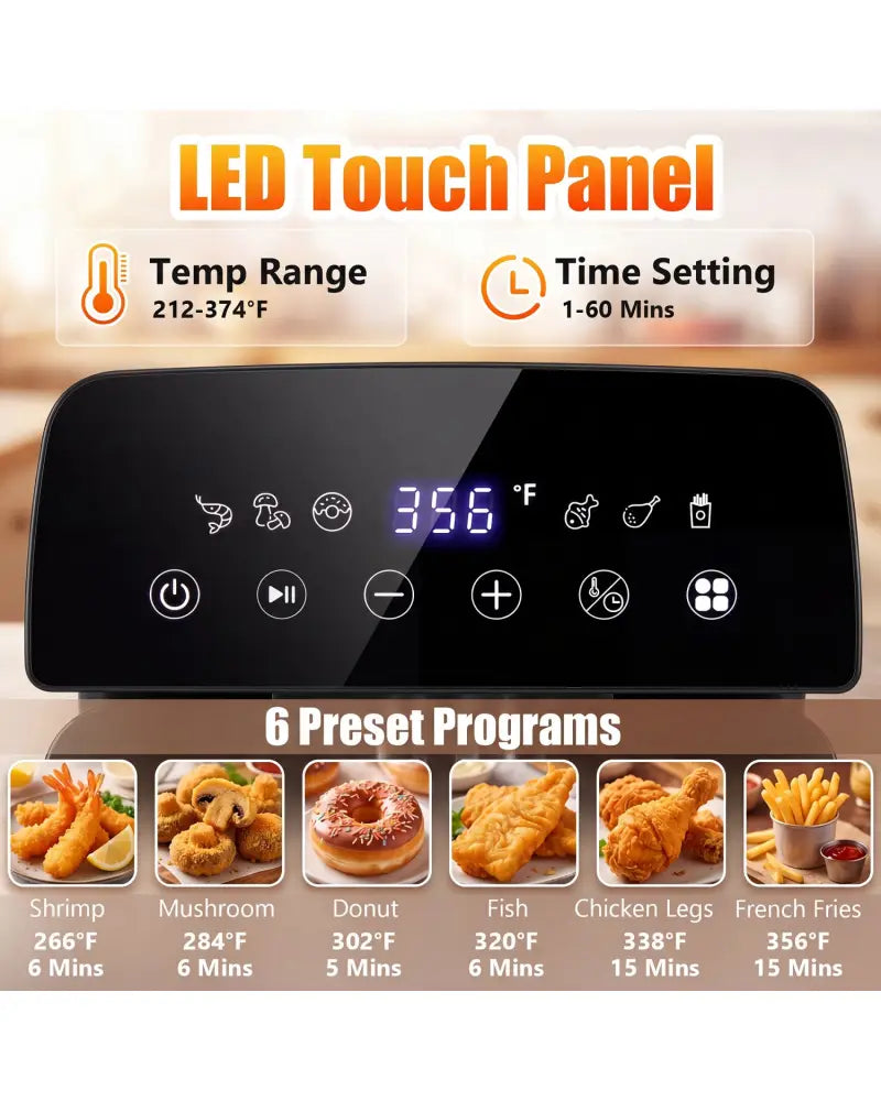 3.2-Qt Electric Deep Fryer with 1700W LED Touch Screen and Enamel Oil Tank-Black - Black - Air Fryers