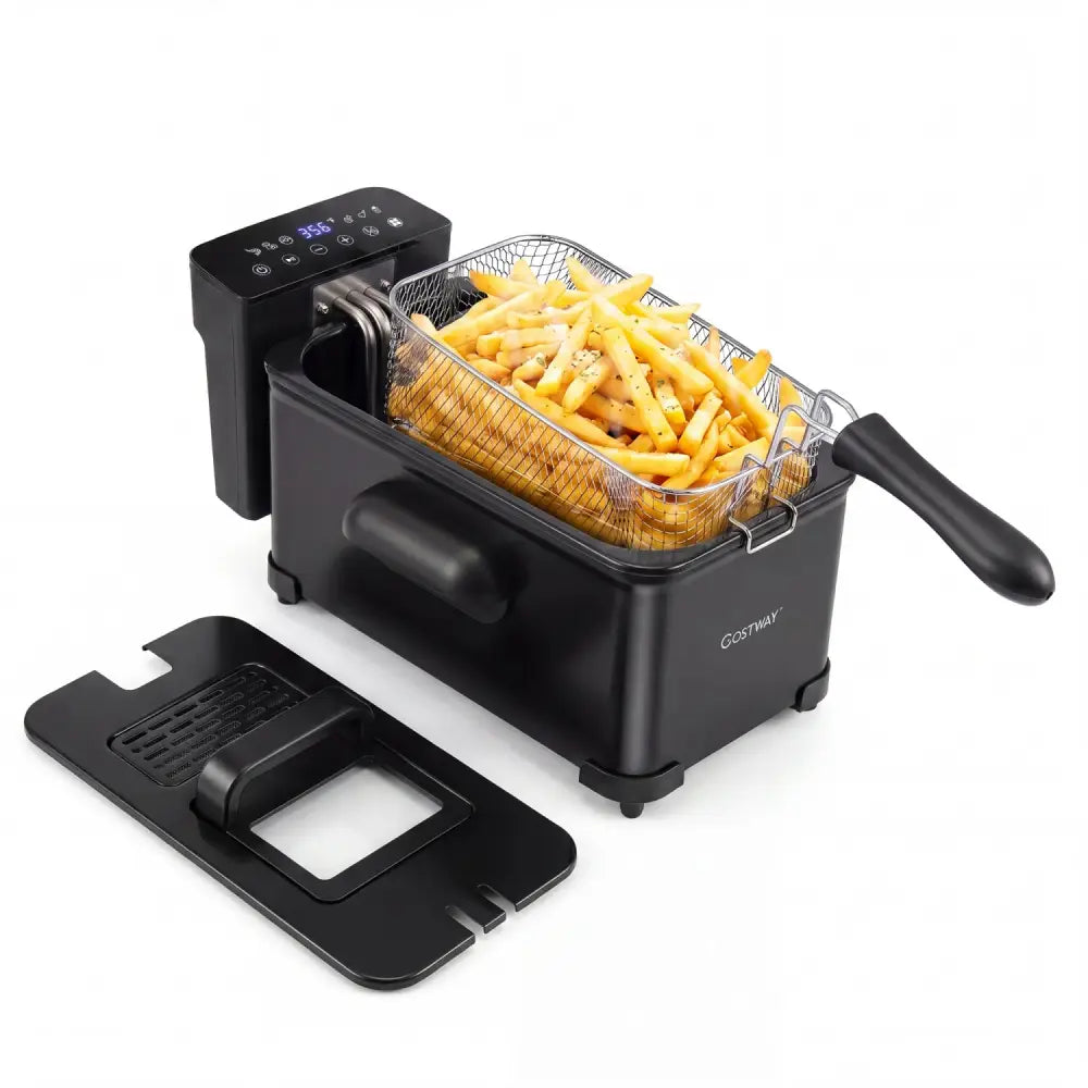 3.2-Qt Electric Deep Fryer with 1700W LED Touch Screen and Enamel Oil Tank-Black - Black - Air Fryers