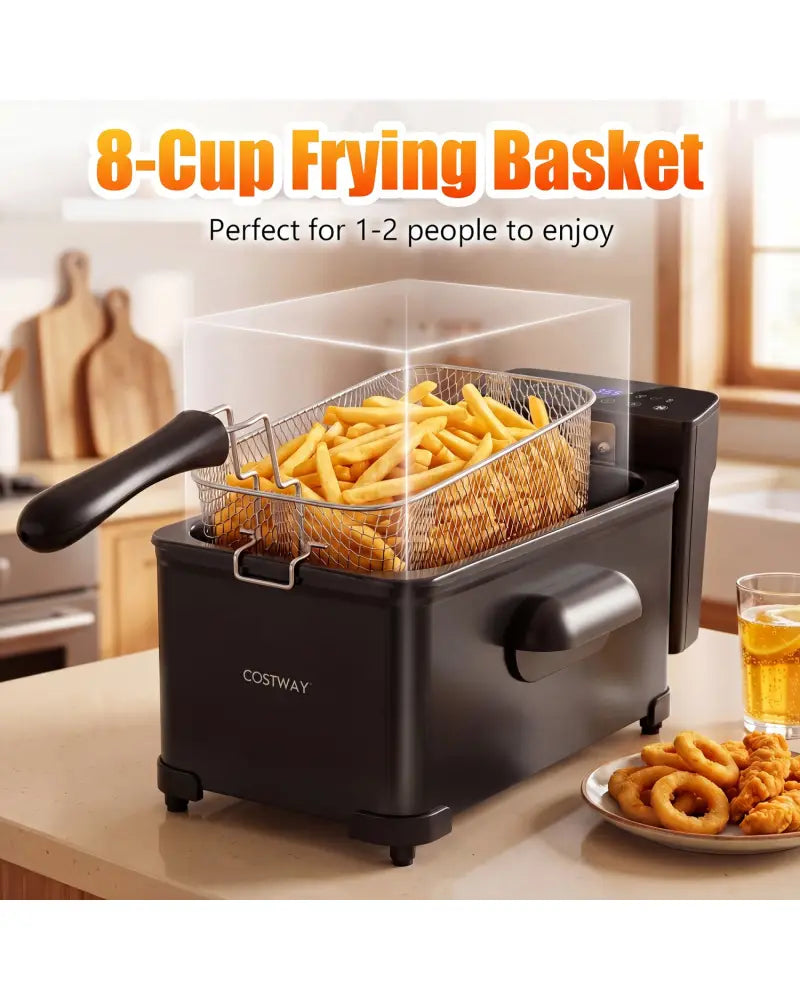 3.2-Qt Electric Deep Fryer with 1700W LED Touch Screen and Enamel Oil Tank-Black - Black - Air Fryers