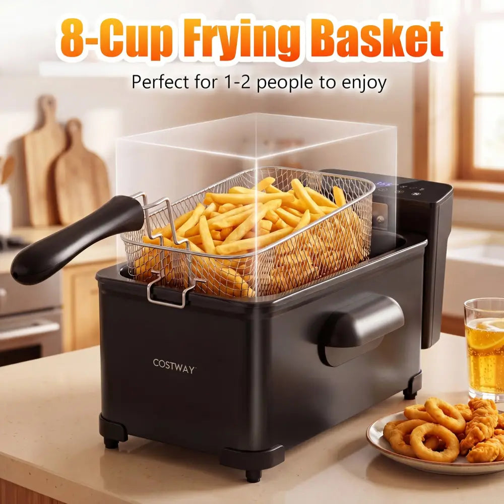 3.2-Qt Electric Deep Fryer with 1700W LED Touch Screen and Enamel Oil Tank-Black - Black - Air Fryers