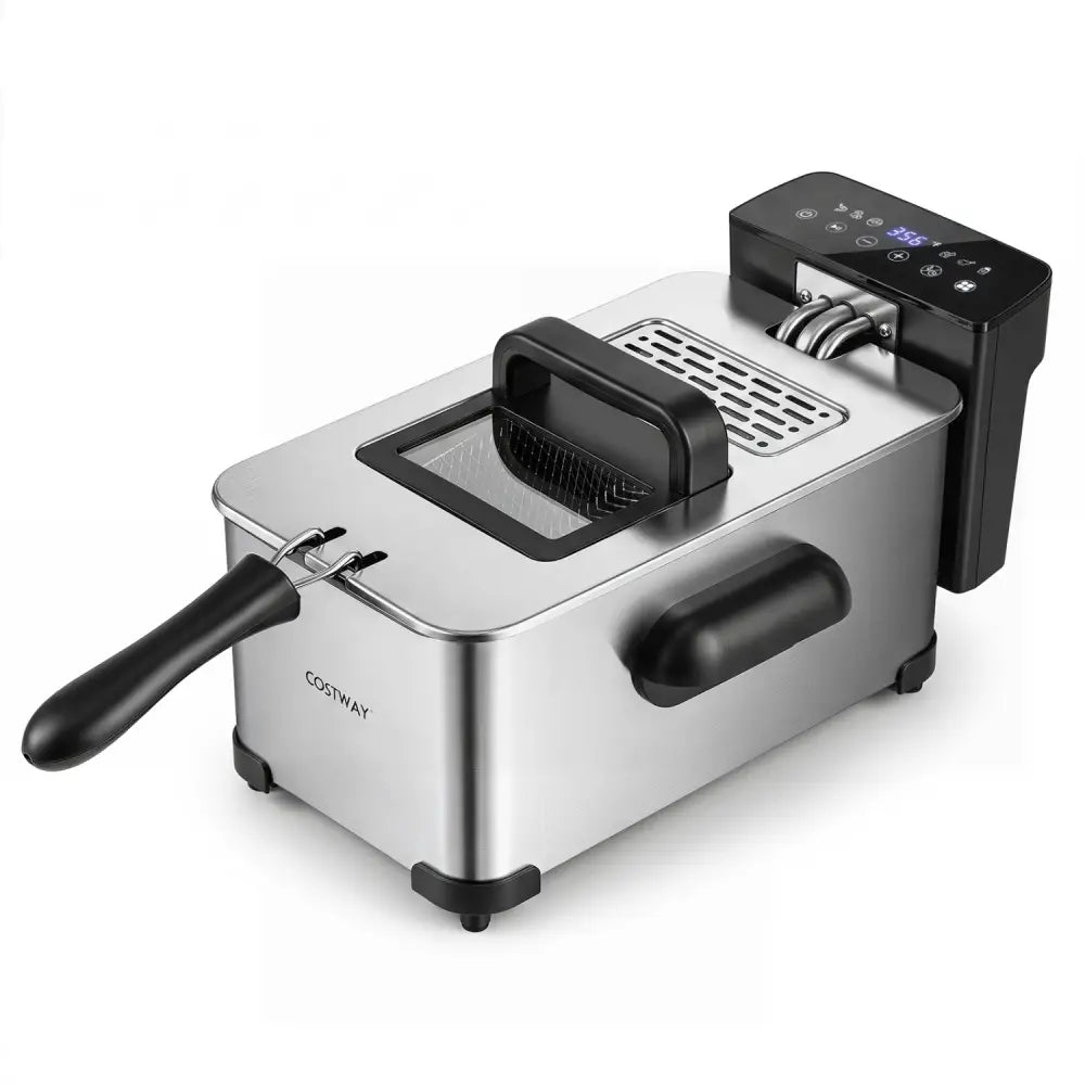 3.2-Qt Electric Deep Fryer with 1700W LED Touch Screen and Enamel Oil Tank-Silver - Silver - Air Fryers