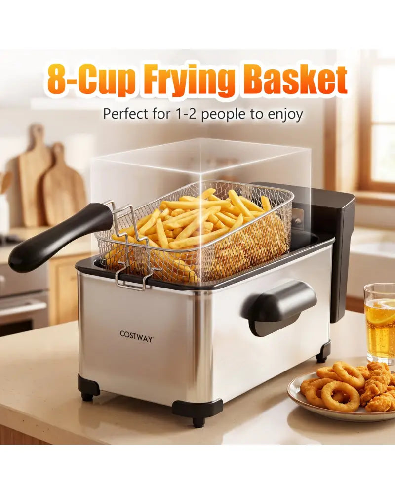 3.2-Qt Electric Deep Fryer with 1700W LED Touch Screen and Enamel Oil Tank-Silver - Silver - Air Fryers