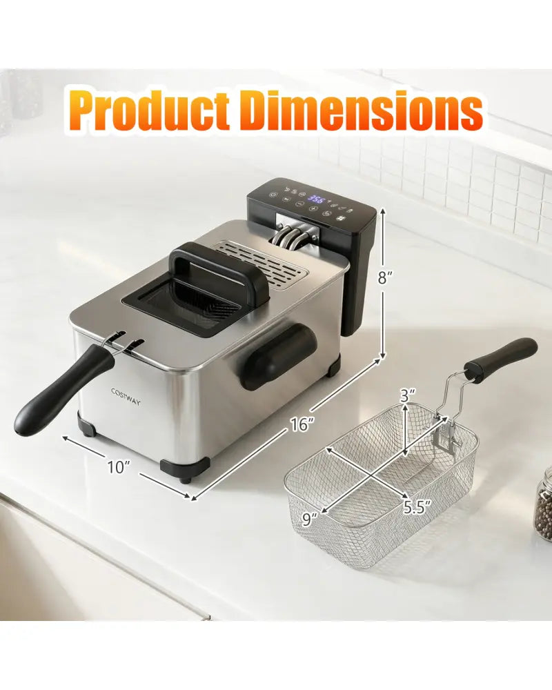 3.2-Qt Electric Deep Fryer with 1700W LED Touch Screen and Enamel Oil Tank-Silver - Silver - Air Fryers