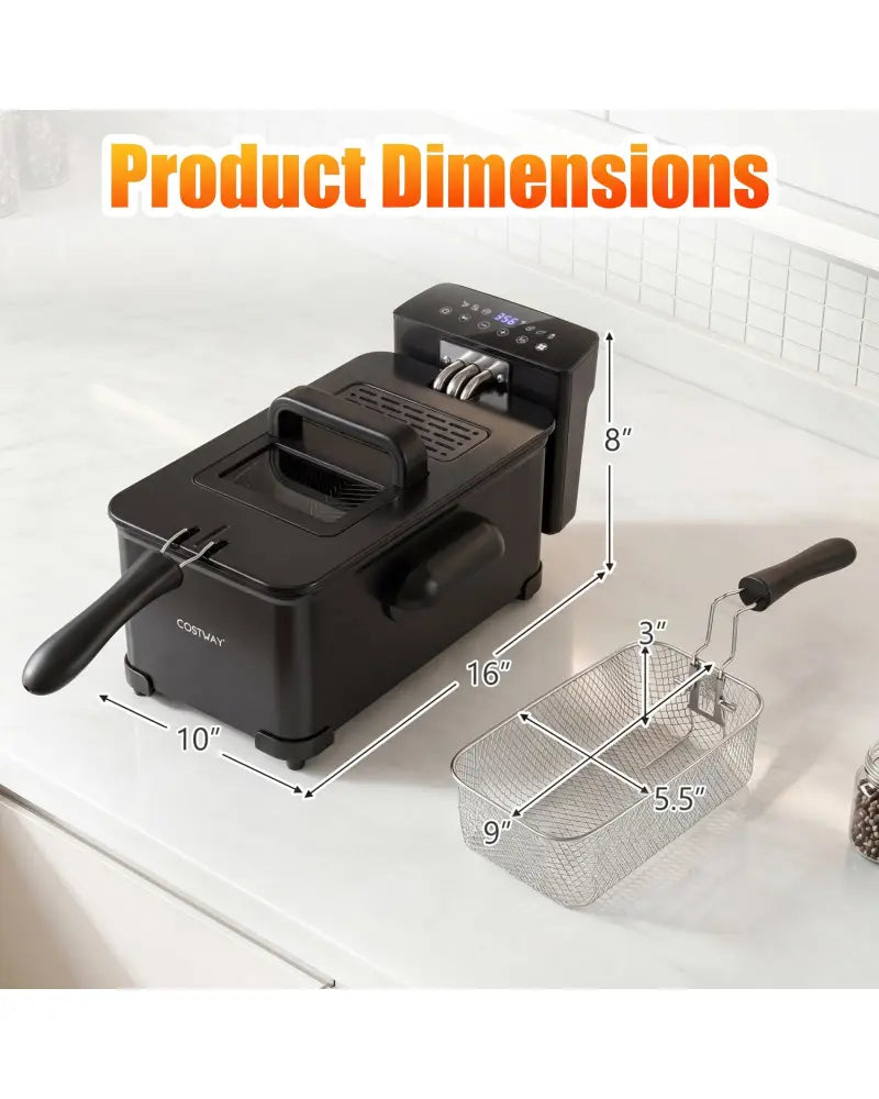 3.2-Qt Electric Deep Fryer with 1700W LED Touch Screen and Enamel Oil Tank-Black - Black - Air Fryers