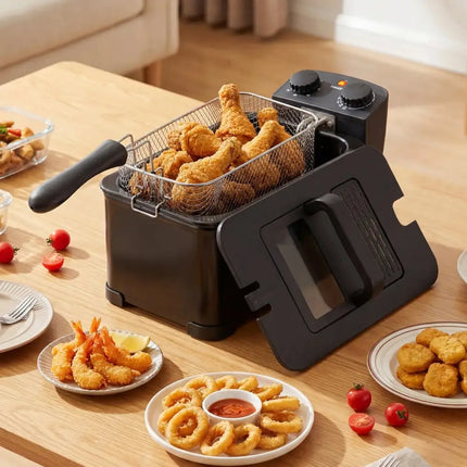 3.2 Quart Electric Stainless Steel Deep Fryer with Timer-Black Costway