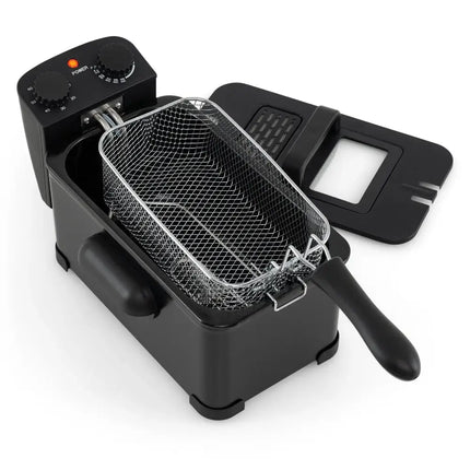 3.2 Quart Electric Stainless Steel Deep Fryer with Timer-Black Costway