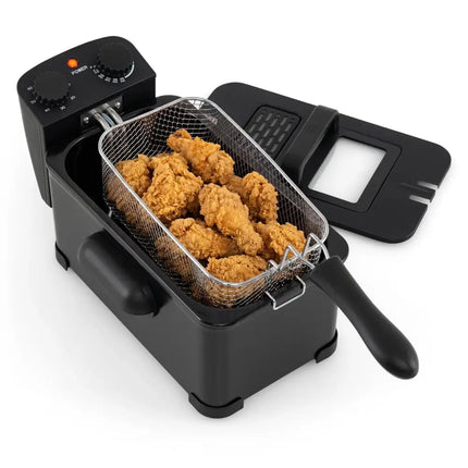 3.2 Quart Electric Stainless Steel Deep Fryer with Timer-Black Costway