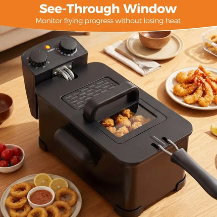 3.2 Quart Electric Stainless Steel Deep Fryer with Timer-Black Costway