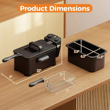 3.2 Quart Electric Stainless Steel Deep Fryer with Timer-Black Costway