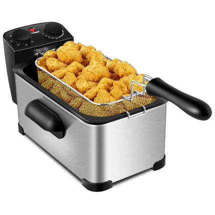 3.2 Quart Electric Stainless Steel Deep Fryer with Timer-Silver Costway
