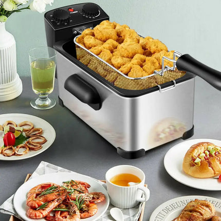 3.2 Quart Electric Stainless Steel Deep Fryer with Timer-Silver Costway