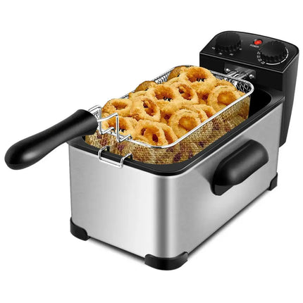3.2 Quart Electric Stainless Steel Deep Fryer with Timer-Silver Costway