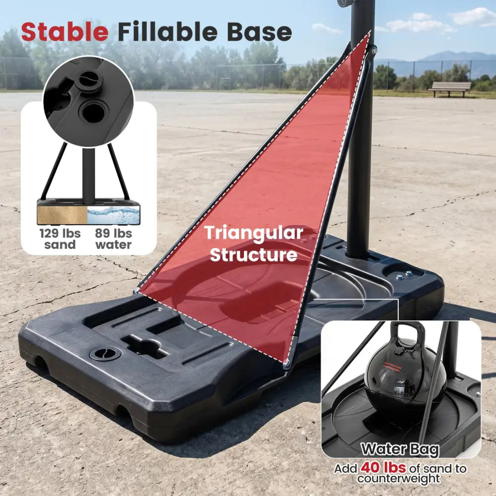 3.3-10 Feet Portable Basketball Hoop Adjustable with Base and Wheels - Black - Sport Equipments