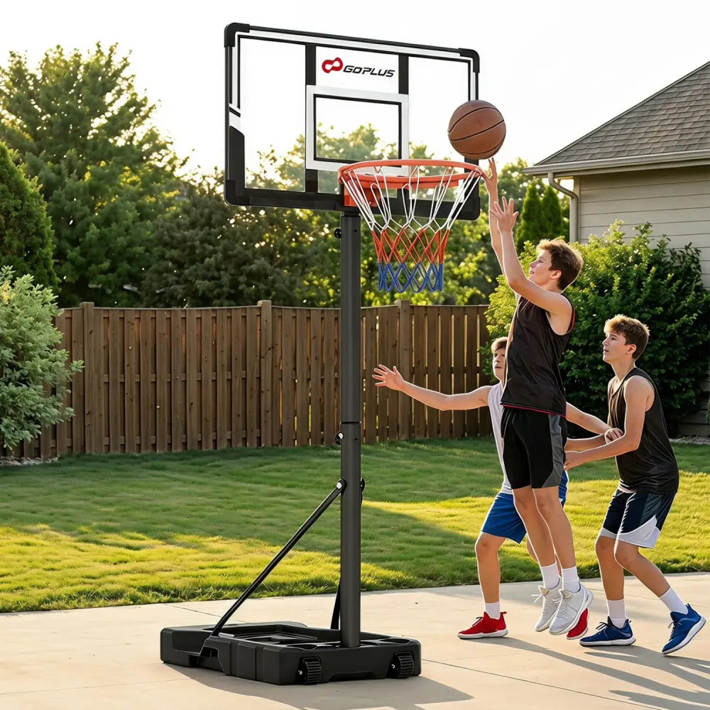 3.3-10 Feet Portable Basketball Hoop Adjustable with Base and Wheels - Black - Sport Equipments
