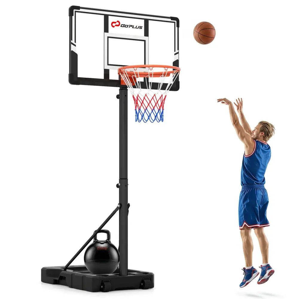 3.3-10 Feet Portable Basketball Hoop Adjustable with Base and Wheels - Black - Sport Equipments