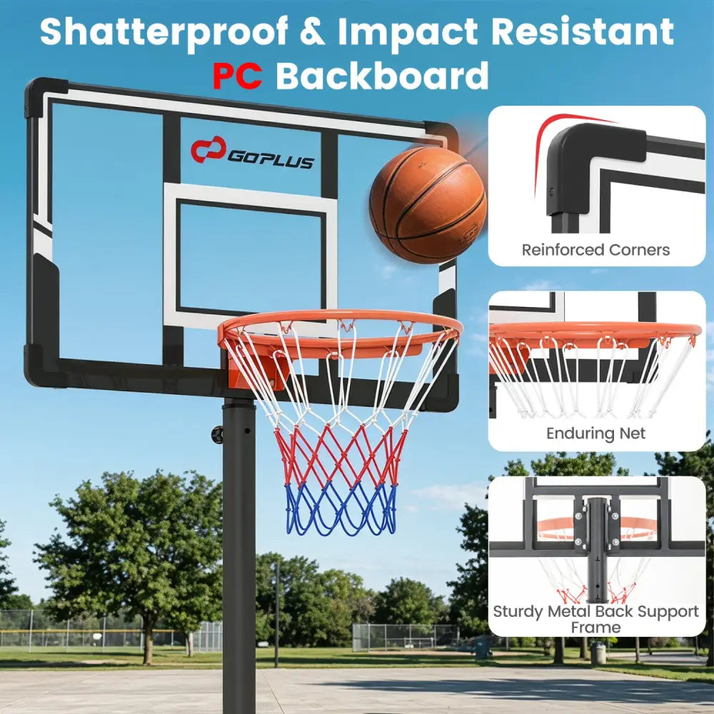 3.3-10 Feet Portable Basketball Hoop Adjustable with Base and Wheels - Black - Sport Equipments