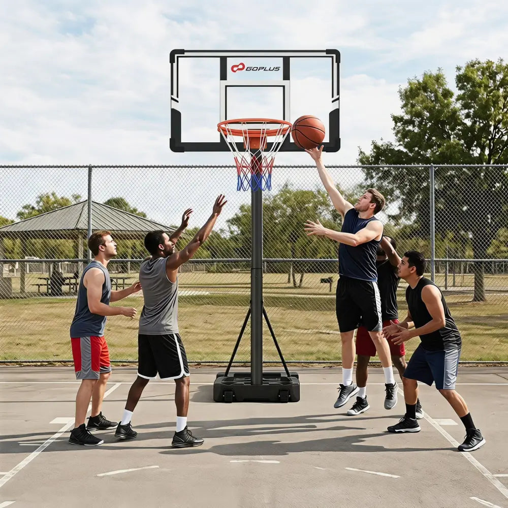 3.3-10 Feet Portable Basketball Hoop Adjustable with Base and Wheels - Black - Sport Equipments