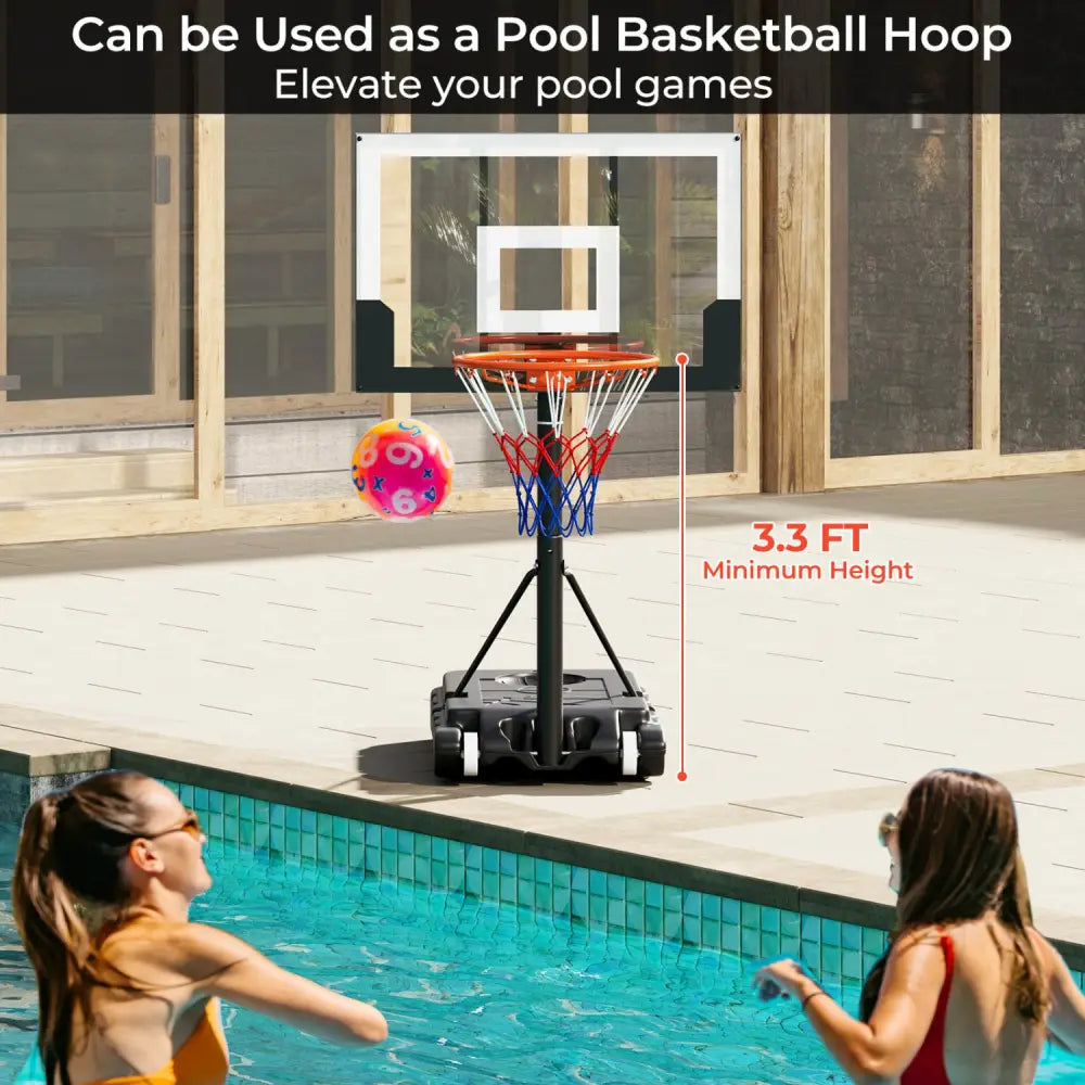 3.3-7 Feet Portable Adjustable Outdoor Kids Basketball Hoop Goal System-White - Black & White - Sport Equipments