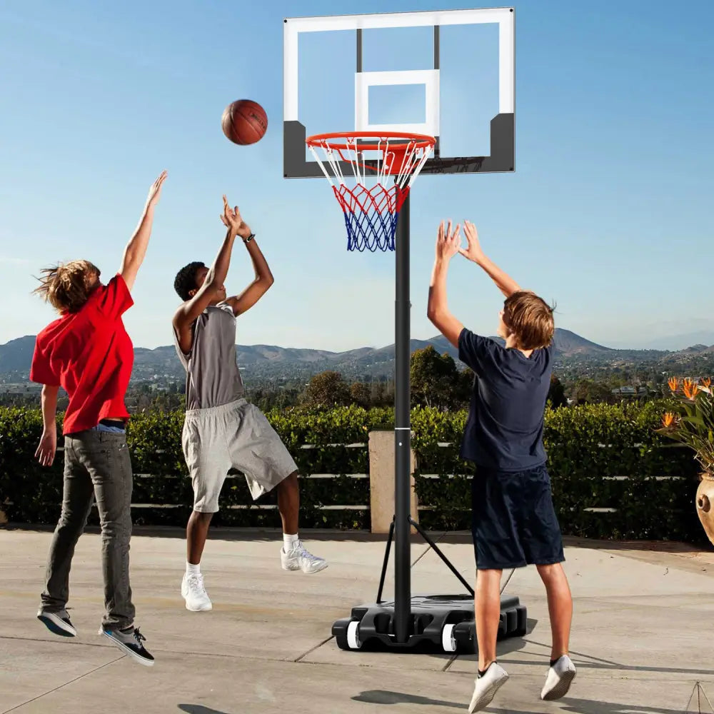 3.3-7 Feet Portable Adjustable Outdoor Kids Basketball Hoop Goal System-White - Black & White - Sport Equipments
