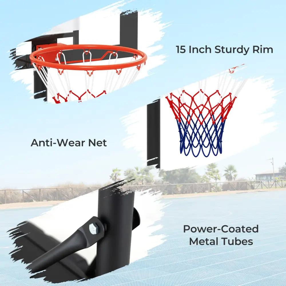 3.3-7 Feet Portable Adjustable Outdoor Kids Basketball Hoop Goal System-White - Black & White - Sport Equipments