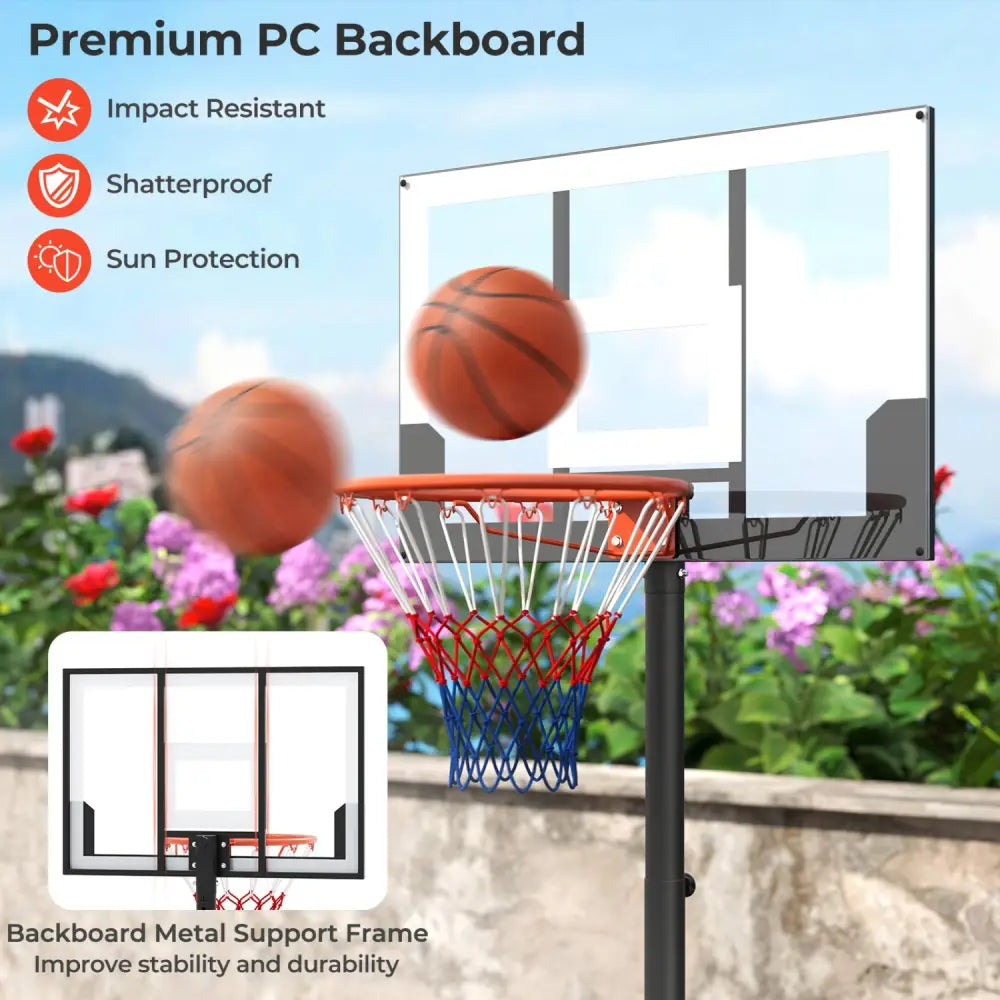 3.3-7 Feet Portable Adjustable Outdoor Kids Basketball Hoop Goal System-White - Black & White - Sport Equipments