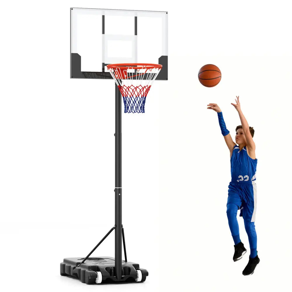 3.3-7 Feet Portable Adjustable Outdoor Kids Basketball Hoop Goal System-White - Black & White - Sport Equipments