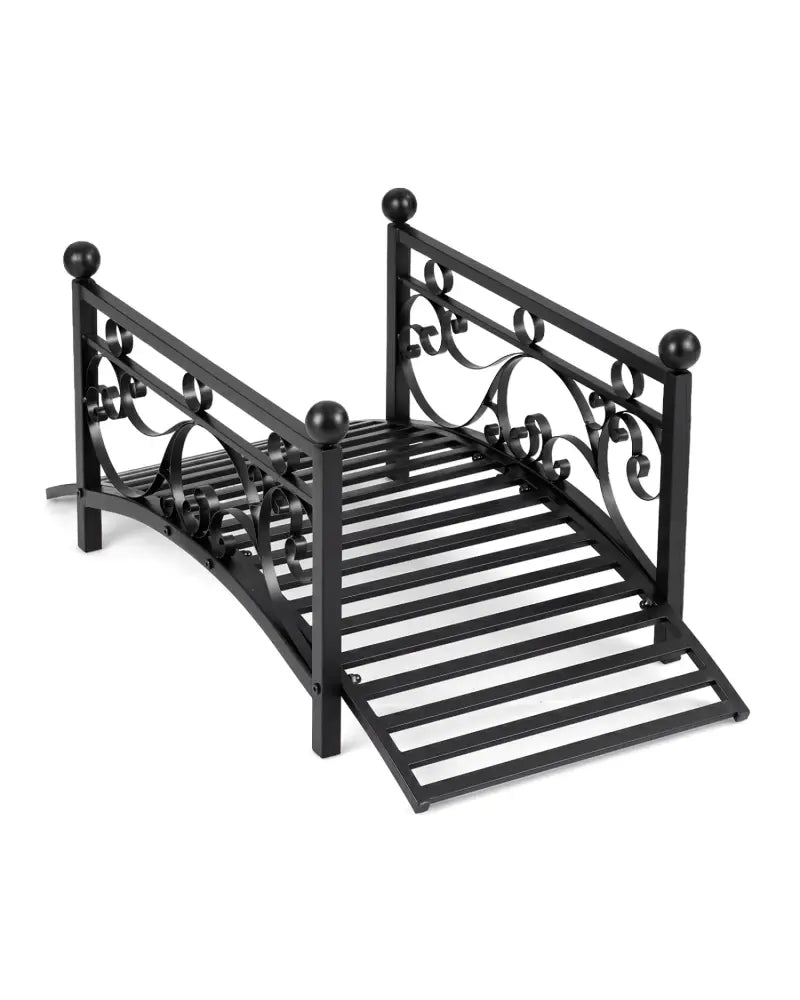 3.3 ft Garden Metal Bridge with Dual Patterned Side Rails - Black - Outdoor Decor