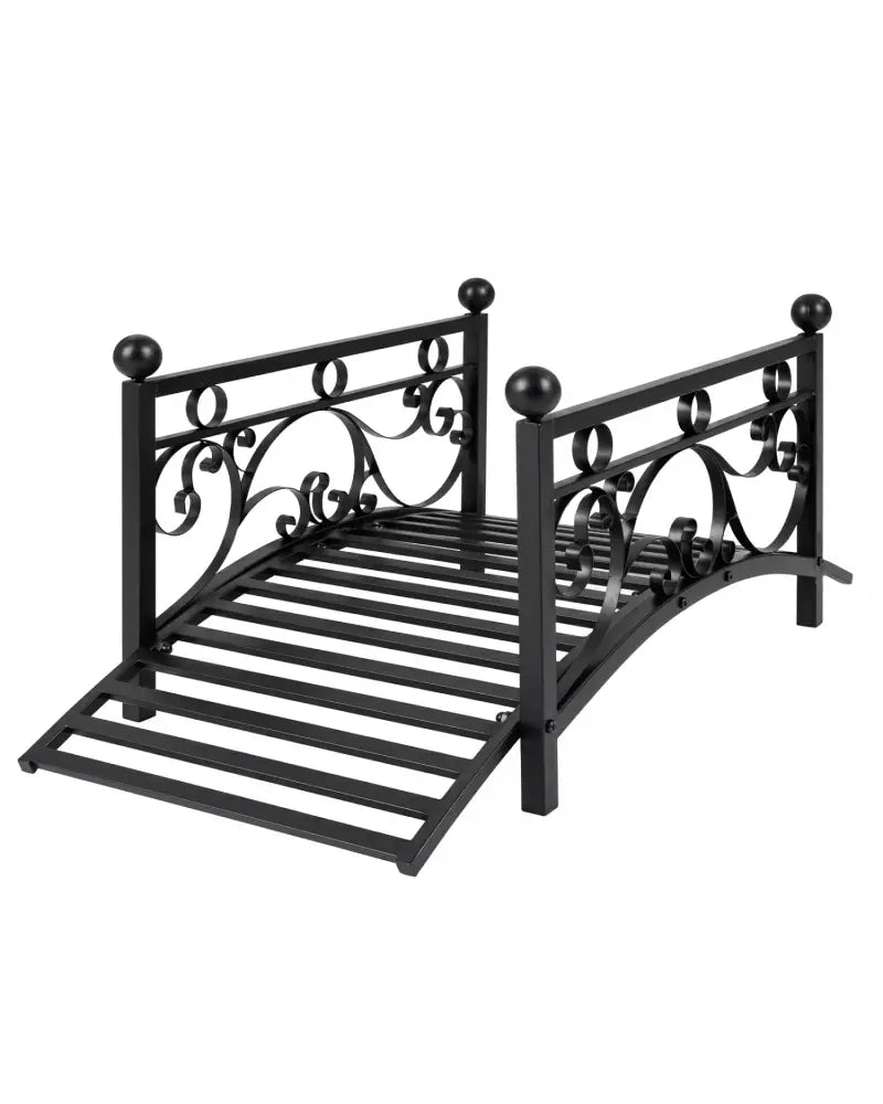 3.3 ft Garden Metal Bridge with Dual Patterned Side Rails - Black - Outdoor Decor