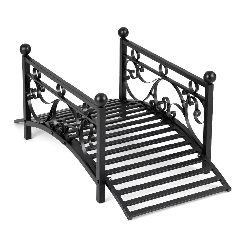 3.3 ft Garden Metal Bridge with Dual Patterned Side Rails - Black - Outdoor Decor