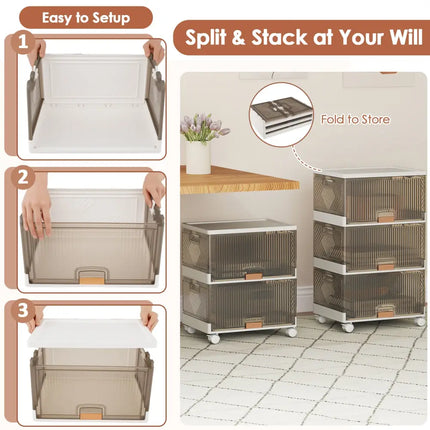 3/4/5/6-Cube Stackable Storage Bins with Detachable Wheels-3 Cube - White - Shoe Racks & Storage Benches