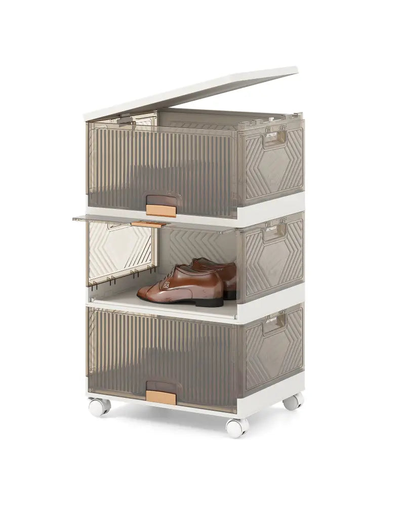 3/4/5/6-Cube Stackable Storage Bins with Detachable Wheels-3 Cube - White - Shoe Racks & Storage Benches