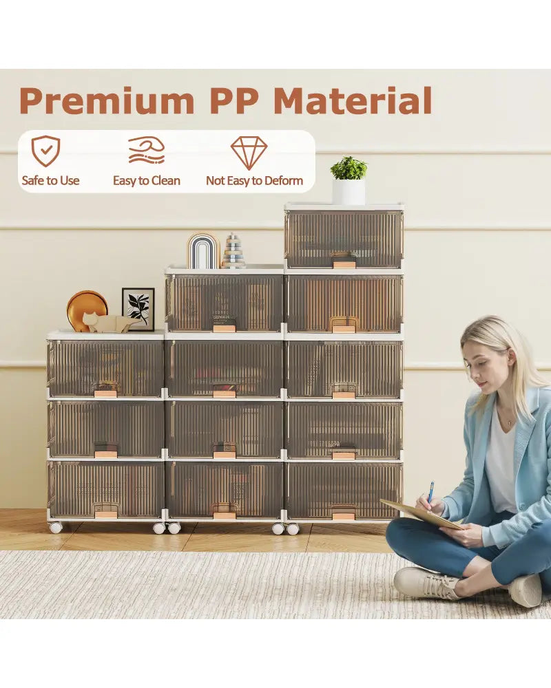 3/4/5/6-Cube Stackable Storage Bins with Detachable Wheels-3 Cube - White - Shoe Racks & Storage Benches